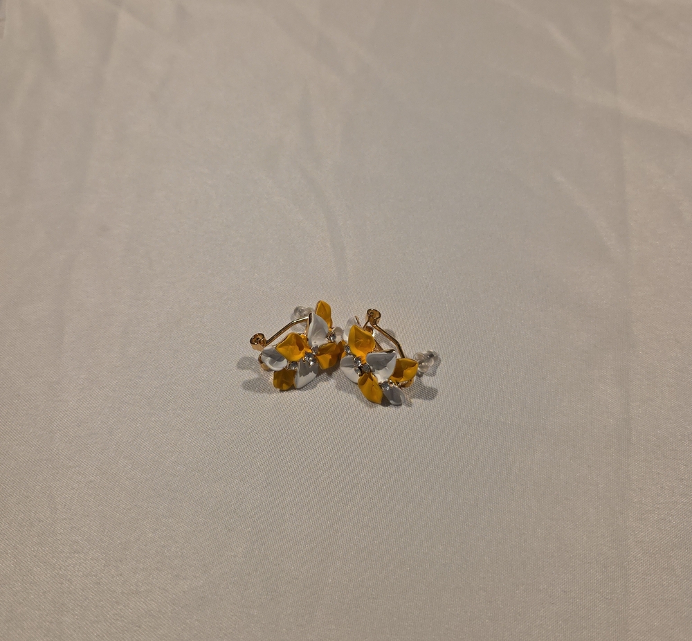 Yellow and Silver Floral Stud Earrings - Women Jewelry